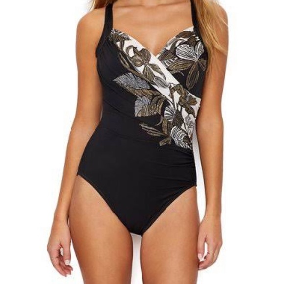 Miraclesuit Other - Miraclesuit Womens Petal To The Metal Underwire One-Piece Black gold greek sz M